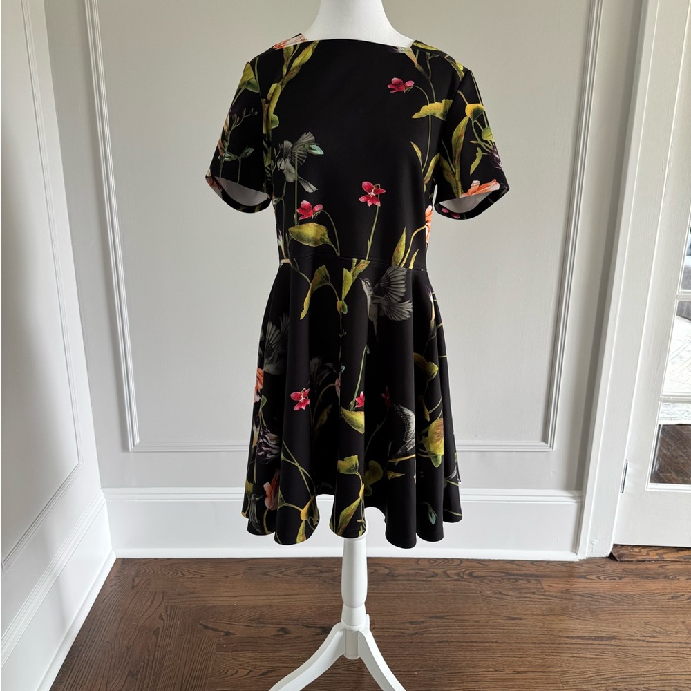 Ted Baker Black and Yellow Fit and Flare Dress